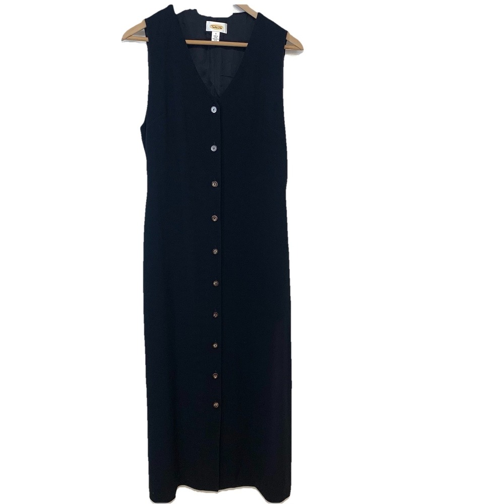 Talbots Black Button Front Sleeveless Maxi Dress Size 4 Classic minimalist